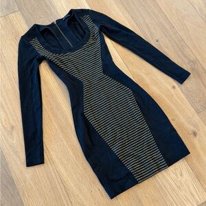 French Connection Black & Gold Striped Dress Size 0